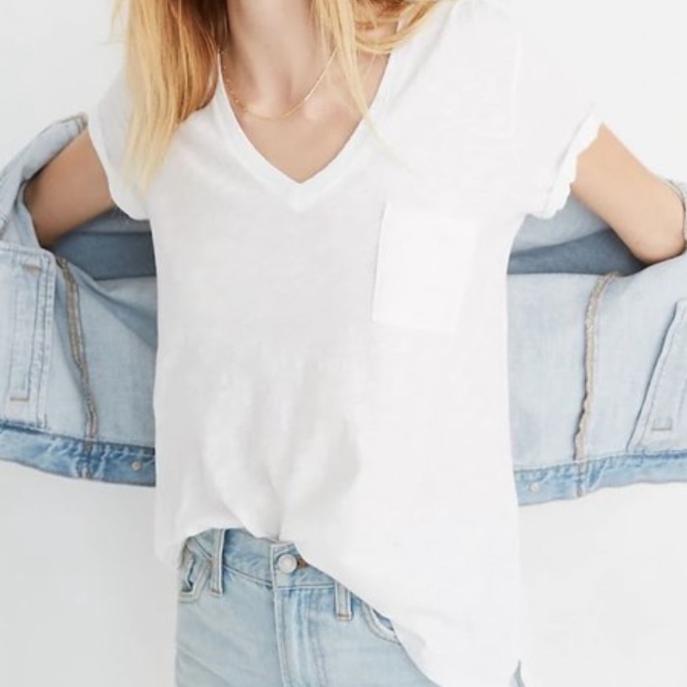 Women’s Madewell White 100% Cotton Tee Shirt with Pocket Size XS